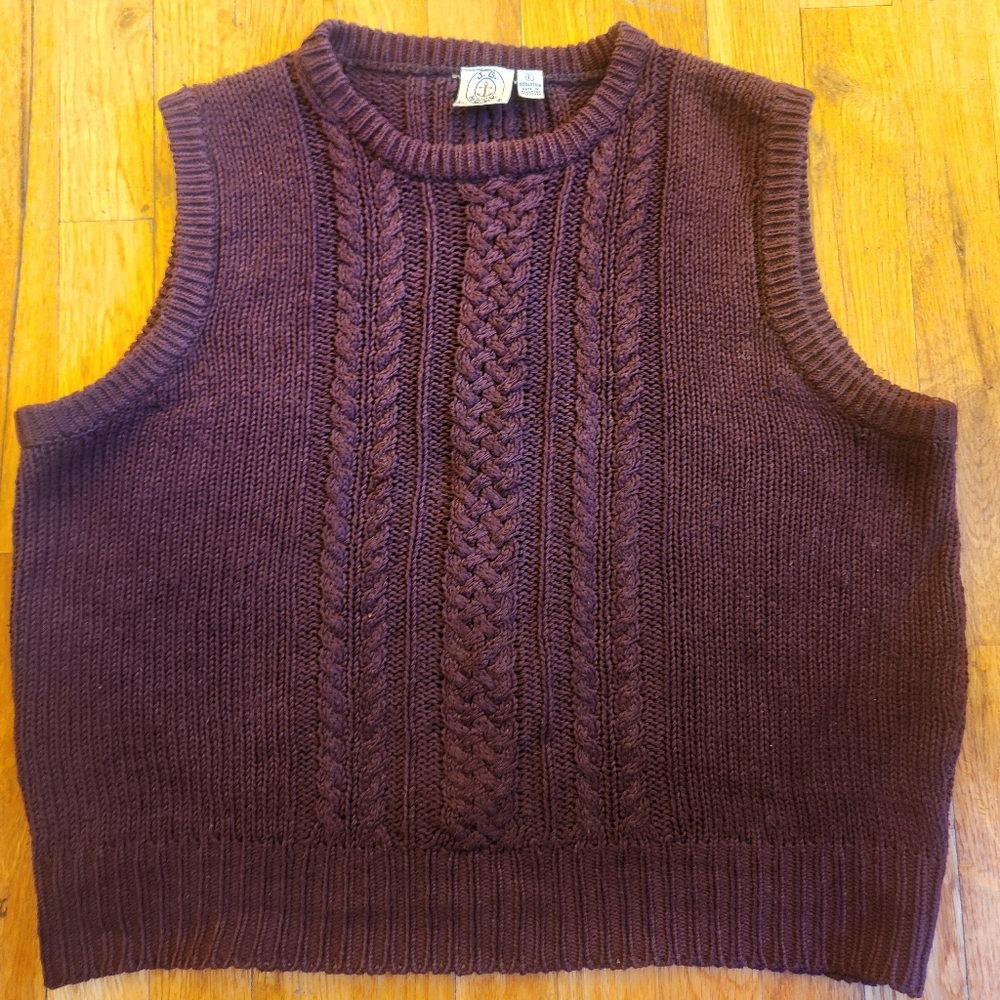 Vintage J.G. Hook Cotton Burgundy Cable Knit Sweater Vest Size L